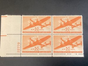 US Scott #C31 MNH Plate Block of 4 VF 50-cent Airmail