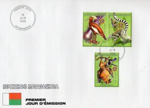 Malagasy Republic 1999 Sc#1416g/i LIONS CLUB Lemur/Batts/Bird/Space (3) FDC