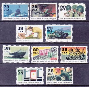 US 2765a-j MNH World War II 1943 Turning the Tide Complete Singles Set of 10