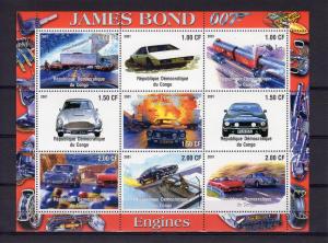 Congo 2001 JAMES BOND HISTORY 9 Sheetlets of 9 values each Perforated MNH