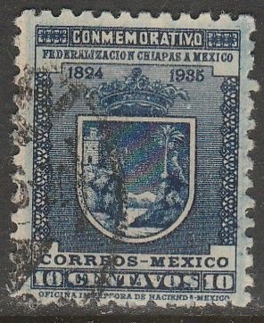 MEXICO 722, 10¢ ANNIVERSARY OF THE STATE OF CHIAPAS STATE. USED. VF. (1235)