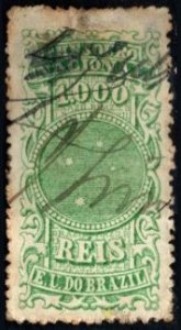 1890 Brasil Revenue 1,000 Reis South Cross Constellation General Tax Duty Used