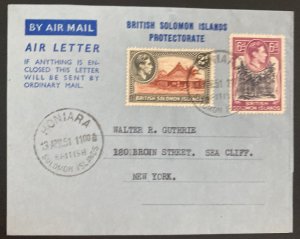 1951 Honiara British Solomon Air Letter Cover To Sea Cliff NY USA