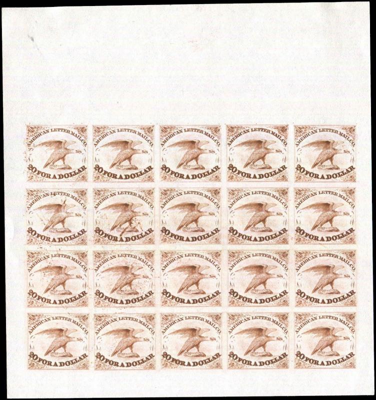 USA 5L1 Local American Letter Mail Co Complete Reprint Proof Sheet - Brown