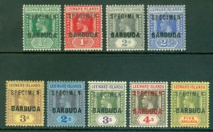 SG 11s-4s, 6s-9s & 11s Barbuda 1922. ½d to 5/- part set of specimens. 9 values..