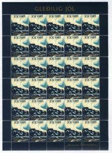 Faroe Islands.  Christmas Seal 1985 Full Sheet. Unfolded. Northern Light.