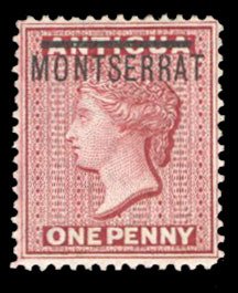 Montserrat #1 Cat$30, 1876 1p red, unused without gum