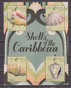 Antigua, Scott cat. 3148 a-d. Shells of the Caribbean sheet of 4. ^