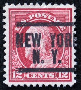 U.S. Used Stamp Scott #512 12c Franklin, Appears Superb (wrinkle) NY Pre-Cancel