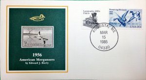 1985 50th Anniversary Duck Stamp FDC RW23 1956 AMERICAN MERGANSERS, AUGUSTA ME