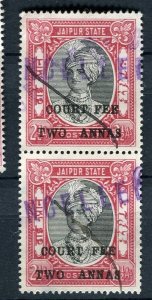 INDIA JAIPUR; 1930s-40s early Surcharged Revenue issue fine USED PAIR