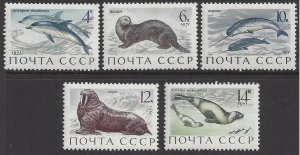 Russia #3882-86 MNH set, sea mammals, issued 1971