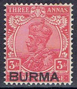 Burma, Scott #7; Overprinted 3a King George V, MH