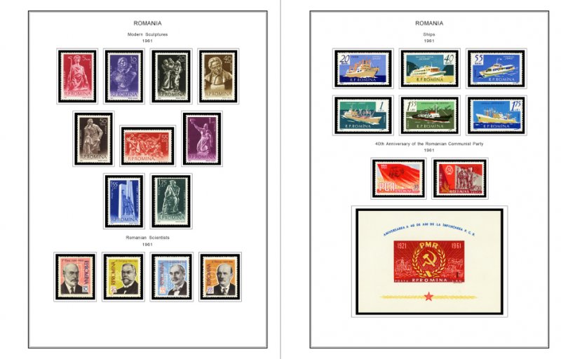 COLOR PRINTED ROMANIA 1961-1974 STAMP ALBUM PAGES (128 illustrated pages)