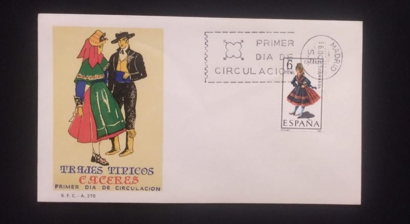 C) 1967, SPAIN, FDC, TYPICAL COSTUMES OF CÁCERES, XF