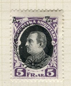 ALBANIA; 1927 early Presidential Optd. ' AZ ' issue Mint hinged 5Fr.