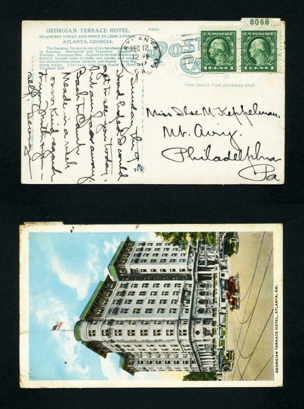 Picture Post Card of Georgian Terrace Hotel, Atlanta Georgia dated 12-12-1917