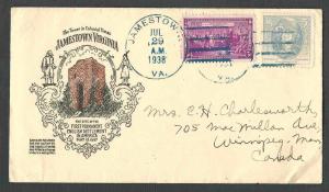DATED 1938 COVER JAMESTOWN VA CACHET COVER W/COPY OF SPEECH SEE INFO