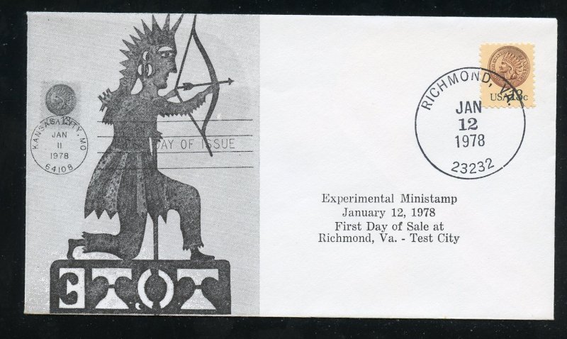 US 1734 Indian Head Penny UA unknown cachet SDC Richmond VA