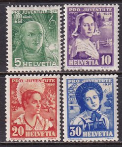 Switzerland 1936 Sc B81-4 Neuchatel Schwyz Zurich Girls Johann Nageli Stamp MH