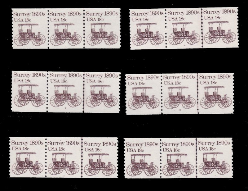US 1907, MNH Plate Number Coils, All 18 Plate Numbers