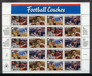 US Scott 3143-46 Legendary Football Coaches Pane of 20 Mint NH