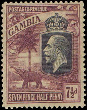 Gambia #122, Incomplete Set, 1922-1927, Hinged