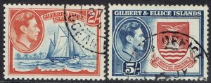 GILBERT AND ELLICE ISLANDS 1939 KGVI PICTORIAL 2/- AND 5/- USED