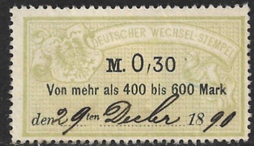 GERMANY 1886 0,30m Bill of Exchange Revenue Erler No. AJ101A VFU