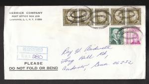 Lawrence N.Y. to Andover CT 1973 Registered Cover XFT
