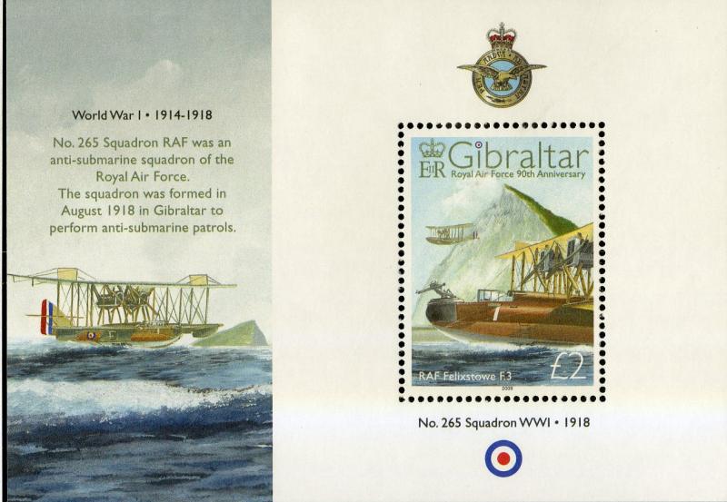 GIBRALTAR 1141 MNH S/S SCV $13.50 BIN $8.00 AIRPLANES