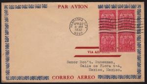 1932 Arbor Day Sc 717 FDC airmail block to Mexico