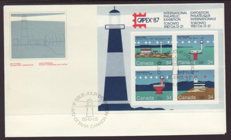 Canada 1066b Lighthouses Souvenir Sheet Canada Post U/A FDC