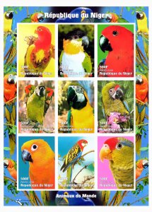 Niger 1998 Sc#1011  PARROTS-BIRDS Sheetlet (9) IMPERFORATED MNH