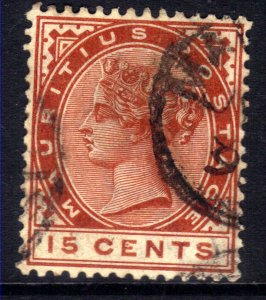 Mauritius 1883 - 94 QV 15ct Chestnut Used SG 107 ( D121 )