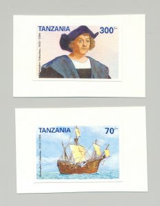 Tanzania #897-898 Columbus, Ships, 2v. imperf proofs mounted on cards