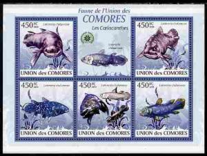 Comoro Islands 2009 Coelcanth Fish perf sheetlet containi...