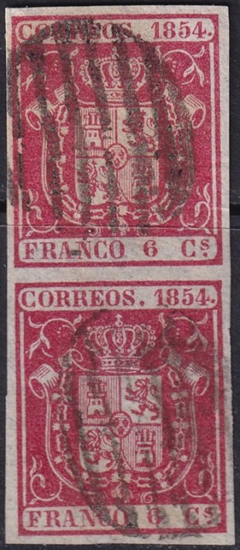 Spain 1854 Sc 26 pair used grid (parrilla) cancels