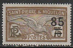 1925 St. Pierre et Miquelon - Sc 125 - MH VF - 1 single - Petrel, surcharged