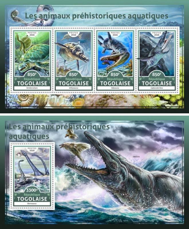 Prehistoric Aquatic Animals Dinosaurs Marine Fauna Togo MNH stamp set