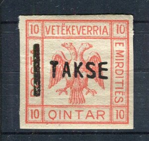 ALBANIA; 1913 Double Headed Eagle Imperf local TAKSE Optd. issue Mint 10q.