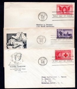 US 1948 3¢ FDCs #957, 962 &967 Used CV $9.50