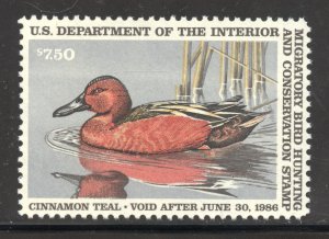 United States Scott RW52 MNHOG - 1985 $7.50 Cinnamon Teal - CV $16.00