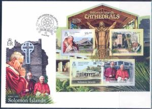 SOLOMON ISLANDS 2012 CATHEDRALS POPE JOHN PAUL II  POPE BENEDICT XVI  SHEET FDC