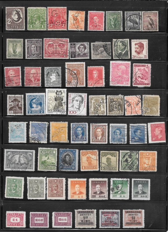 WORLDWIDE Mixture Lot Page #625  PAGE of 50+ Stamps. Collection / Lot