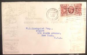 1935 London England First Day Cover FDC To New York USA Silver Jubilee