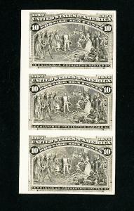 US Stamps # 232 P4 VF Strip of 3 On Cardboard Proof Scott Value $350.00