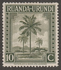 Ruanda-Urundi, stamp, Scott#69, mint, hinged,  10c, grey/green