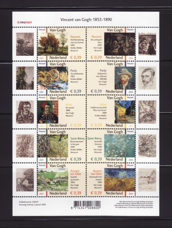 Netherlands 1142 Set MNH Art, Vincent Van Gogh Painting