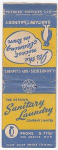 Canada Revenue 1/5¢ Excise Tax Matchbook THE OTTAWA SANITARY LAUNDRY